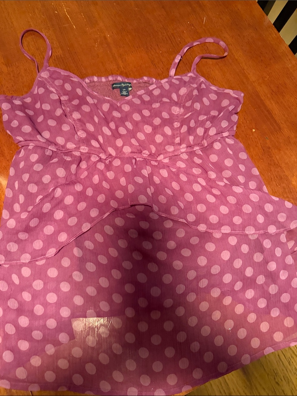 American Eagle Outfitters Pink Polka Dot Ruffled Cami